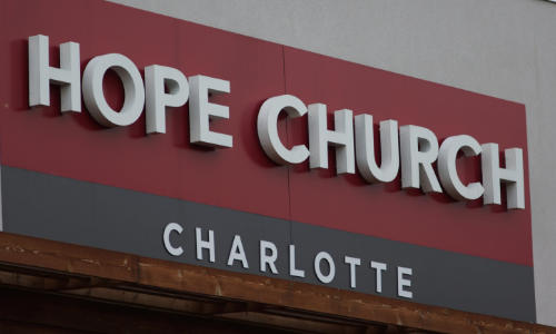 Photo of the Hope Church sign in front of the church